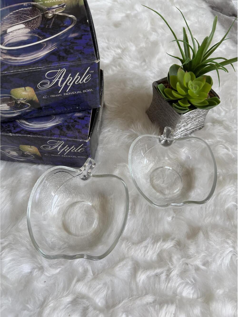 Set of 2 Vintage Apple Shaped Glass Bowls